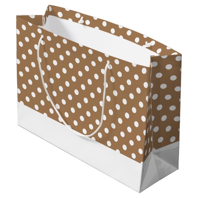 Moderne gepolsterte Punkte auf dem weißen Mocha-St Große Geschenktüte (Rückseite Schrägansicht)