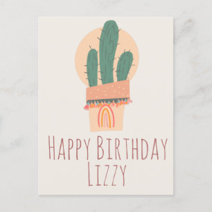 Moderne gepottete Pflanze Rainbow Birthday Postkarte