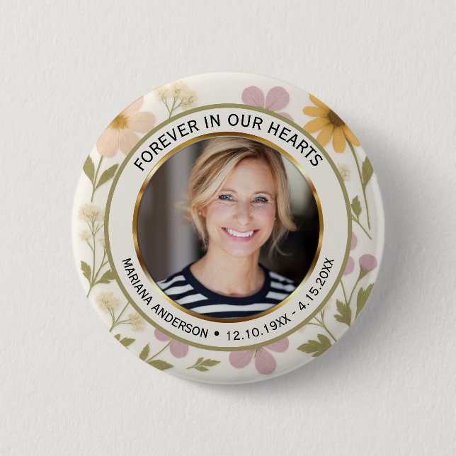 Moderne gepresste Blumen Erinnerungsfoto Button (Vorderseite)
