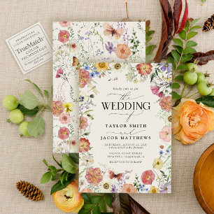 Moderne gepresste Wildblumen Boho-Chic-Hochzeit Einladung