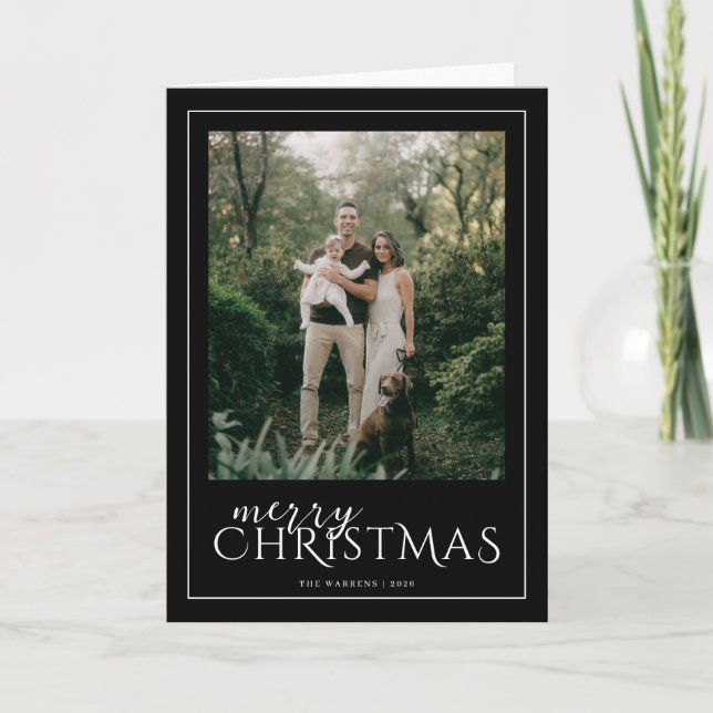 Moderne gerahmte Frohe Weihnachten Foto Schwarz (Vorderseite)