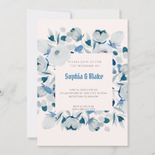 Moderne Gerahmte Hochzeit mit Blauer und Weiß Einladung