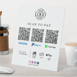 Moderne Geschäftslogo-Qr-Code-Scan-Zahltischplatte Sockelschild