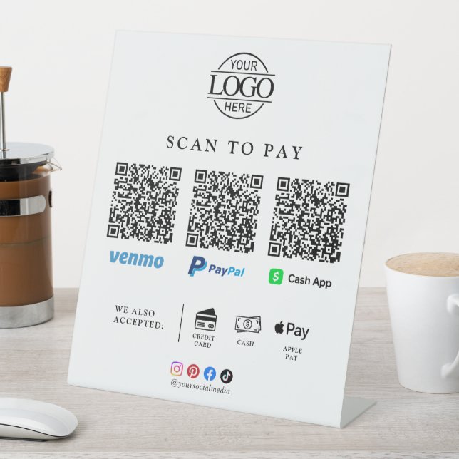 Moderne Geschäftslogo-Qr-Code-Scan-Zahltischplatte Sockelschild (In Situ)