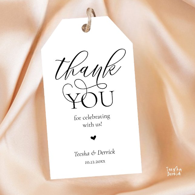 Moderne Geschenke für Hochzeitsfeier Danke Geschenkanhänger (Modern Classy Wedding Party Gifts Tag Thank You Label in navy blue theme, with little cute heart)