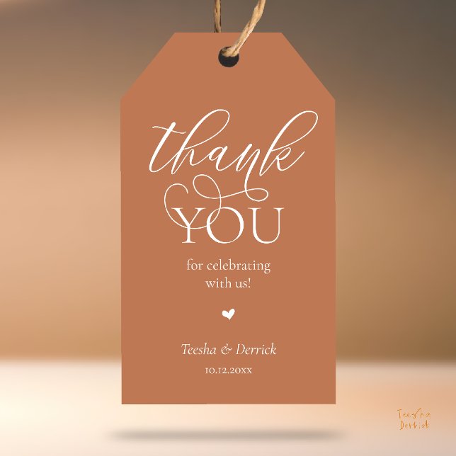 Moderne Geschenke für Hochzeitsfeier Danke Geschenkanhänger (Modern Classy Wedding Party Favor Gifts Tag Thank You Label in Copper Brown)