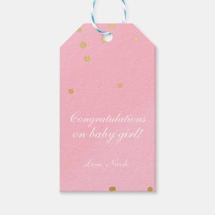 Moderne Geschenkkarte mit rosa und goldenen Punkte Geschenkanhänger