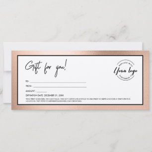 Moderne Geschenkkarte mit Rose Gold Logo Einladung
