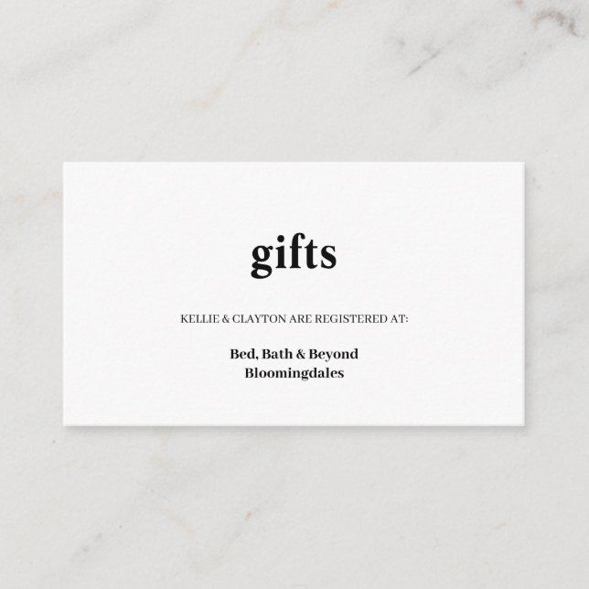 Moderne Geschenkregisterkarte Begleitkarte (Vorderseite)