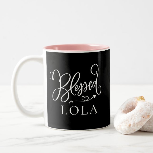 Moderne, gesegnete Lola-Kaffee-Tasse Zweifarbige Tasse (Mit Donut)