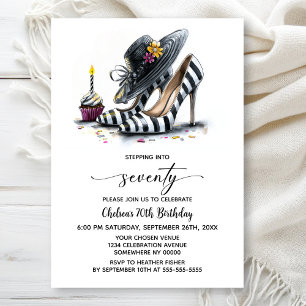 Moderne gestreifte High Heels zum 70. Geburtstag Einladung