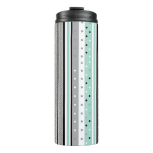 Moderne gestreifte Minzgrün und Grau Thermosbecher