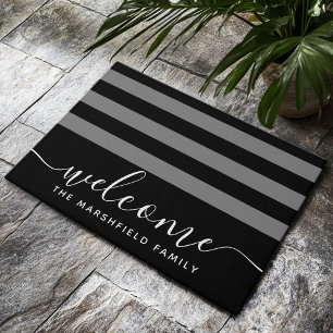 Moderne gestreifte Musterfamilie Schwarz Grau Fußmatte