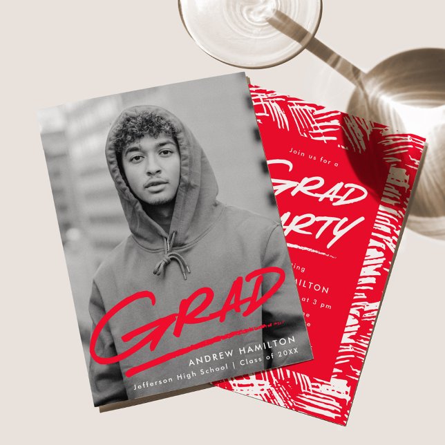Moderne gestrichelte Red Foto Graduation Party Einladung (Von Creator hochgeladen)