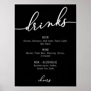 Moderne Getränkekarte für eine Schwarz-Weiß-Party Poster