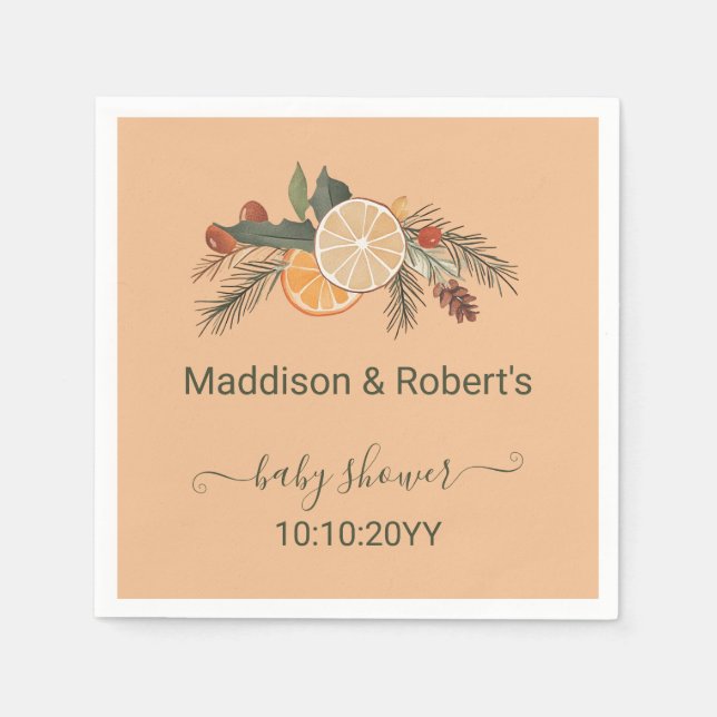 Moderne getrocknete Winter Citrus Baby Dusche Serviette (Vorderseite)