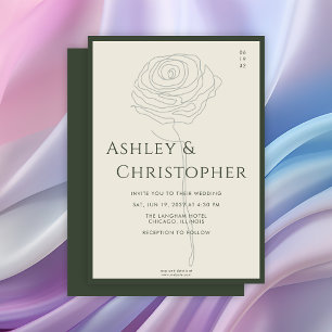 Moderne, Gezeichnet Blumenblume, Moos, Grüne Hochz Einladung