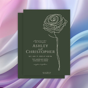 Moderne, Gezeichnet Blumenblume, Moos, Grüne Hochz Einladung