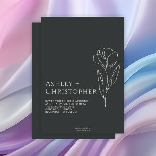Moderne Gezeichnet Blumenblume Onyx Hochzeit Einladung