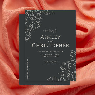 Moderne Gezeichnet Blumenblume Onyx Hochzeit Einladung