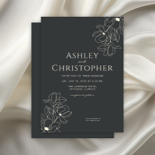 Moderne Gezeichnet Blumenblume Onyx Hochzeit Einladung