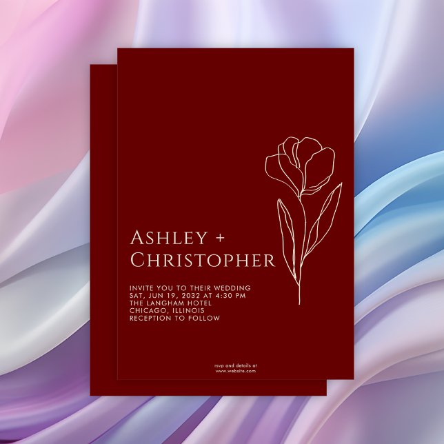 Moderne Gezeichnet Blumenriss Red Wedding Einladung (Von Creator hochgeladen)