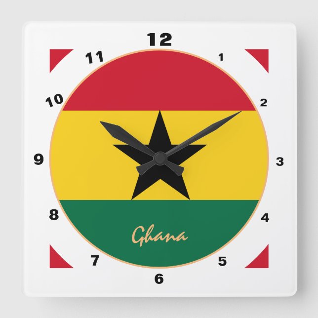 Moderne ghanaische Flagge, Ghana Zuhause / Design Quadratische Wanduhr (Vorderseite)