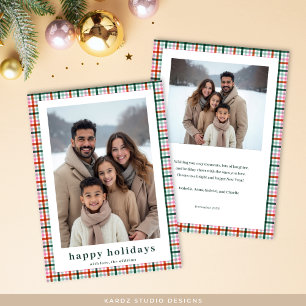 Moderne Gingham-Familienfoto-Weihnachtskarte Feiertagskarte