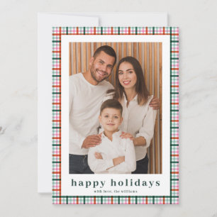 Moderne Gingham Family 2 Foto Happy Holidays Card Feiertagskarte