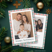 Moderne Gingham Family 2 Foto Happy Holidays Card
