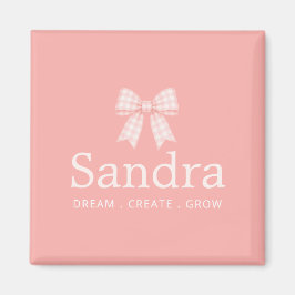 Moderne Gingham-Rosa-Schleifen-Namenszitat Magnet