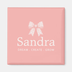 Moderne Gingham-Rosa-Schleifen-Namenszitat Magnet