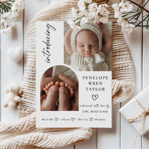 Moderne Girl Birth Announcement Foto Collage Card Einladung