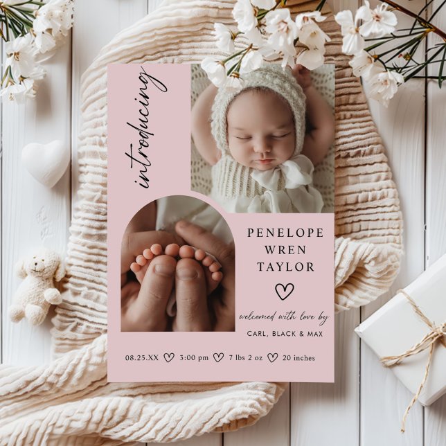 Moderne Girl Birth Announcement Foto Collage Card Einladung (Von Creator hochgeladen)