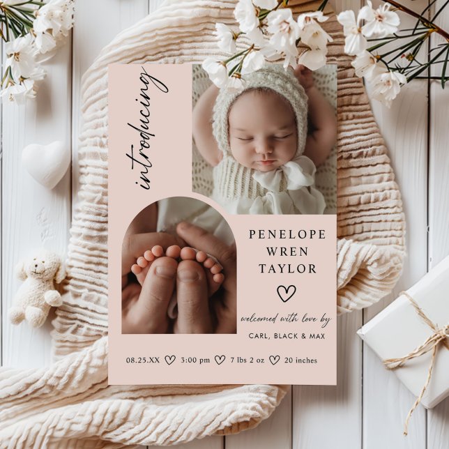 Moderne Girl Birth Announcement Foto Collage Card Einladung (Von Creator hochgeladen)