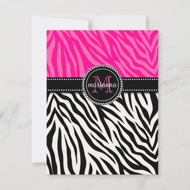 Moderne Girl Black Pink Zebra Print Personalisiert (Vorderseite)
