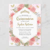 Moderne Girl Blush Pink Floral Gold Quinceañera