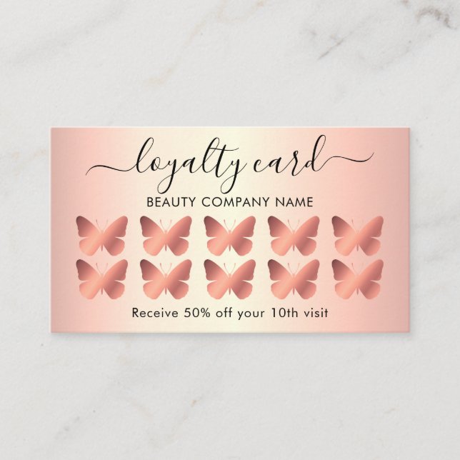 Moderne Girl Butterfly Rose Gold Loyalty Card Visitenkarte (Vorderseite)