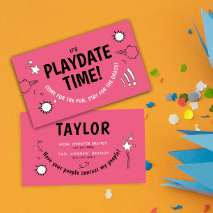 Moderne Girl Pink Playdate Fun Doodle School End Visitenkarte
