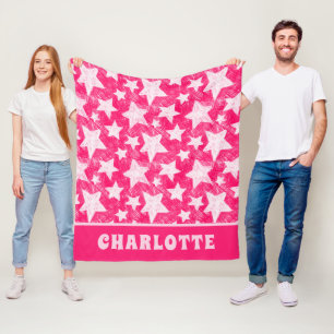 Moderne Girl Pink Stars Muster Personalisierter Na Fleecedecke