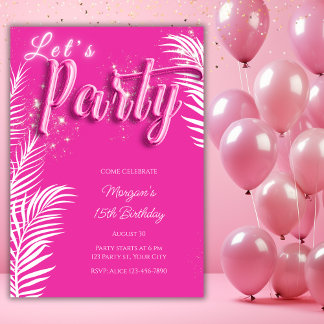 Moderne Girl Pink Tropical Pool Geburtstagsparty Einladung