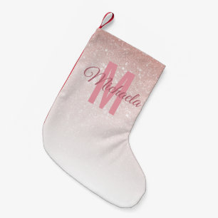 Moderne Girl Rose Gold Glitzer Pink Ombre Monogram Kleiner Weihnachtsstrumpf