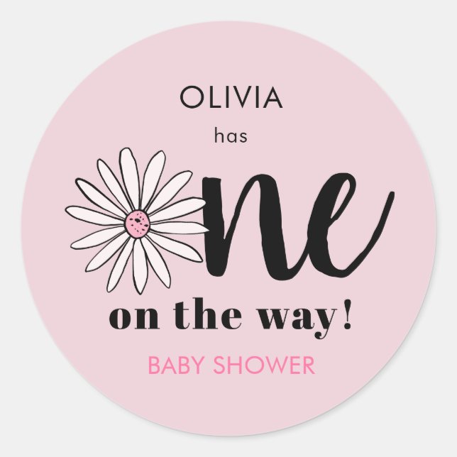 Moderne Girls Baby Shower Daisy Floral Runder Aufkleber (Vorderseite)