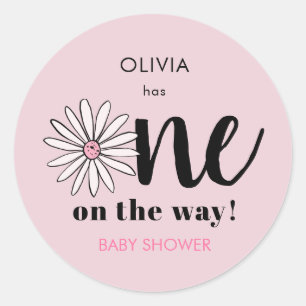 Moderne Girls Baby Shower Daisy Floral Runder Aufkleber