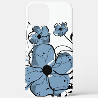 Moderne Girly blaue und schwarze Blumen Case-Mate iPhone Hülle