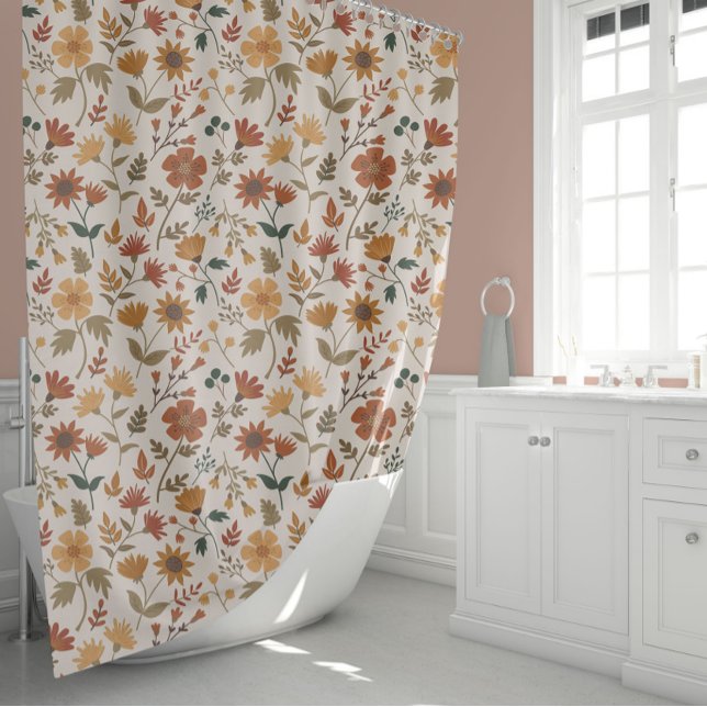 Moderne Girly Blume und Blätter Muster Goldrust Duschvorhang (Modern Girly Flowers And Leaves Pattern Gold Rust Shower Curtain from Studio Posies.)