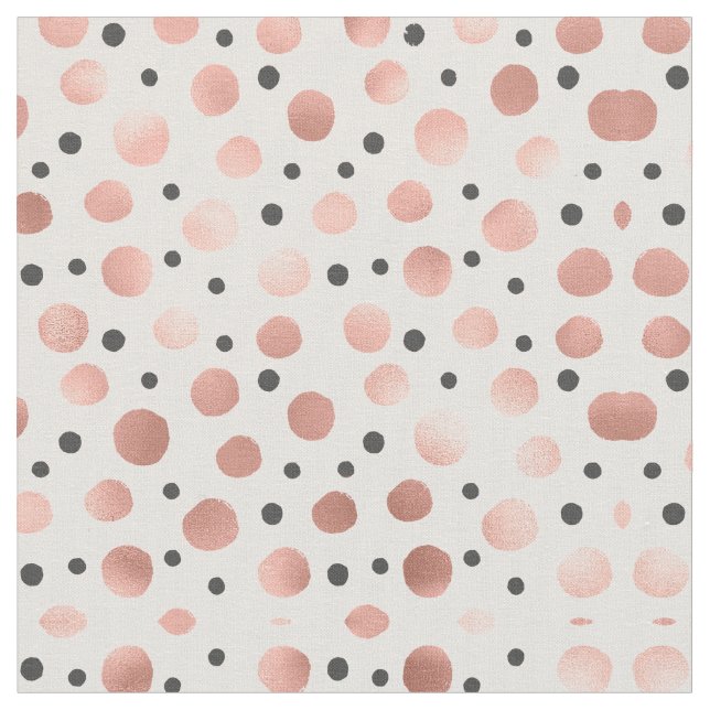 Moderne Girly Blush Rose Gold Black Polka Dots Stoff (Nahaufnahme)