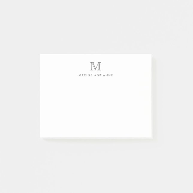 Moderne Girly Chic Silver Gray Monogram Initial Post-it Klebezettel (Vorderseite)