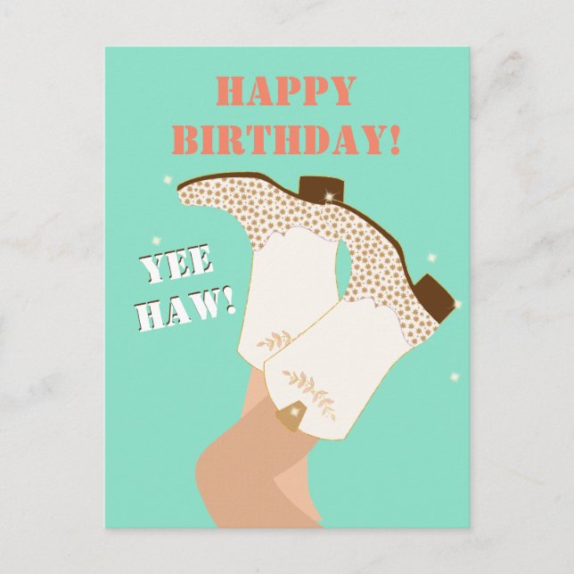 Moderne Girly Cowgirl Boots Legs Yeehaw Birthday Postkarte (Vorderseite)