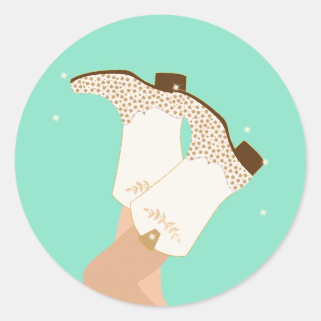 Moderne Girly Cowgirl Stiefts Legs Stars Yeehaw Mi Runder Aufkleber (Vorderseite)